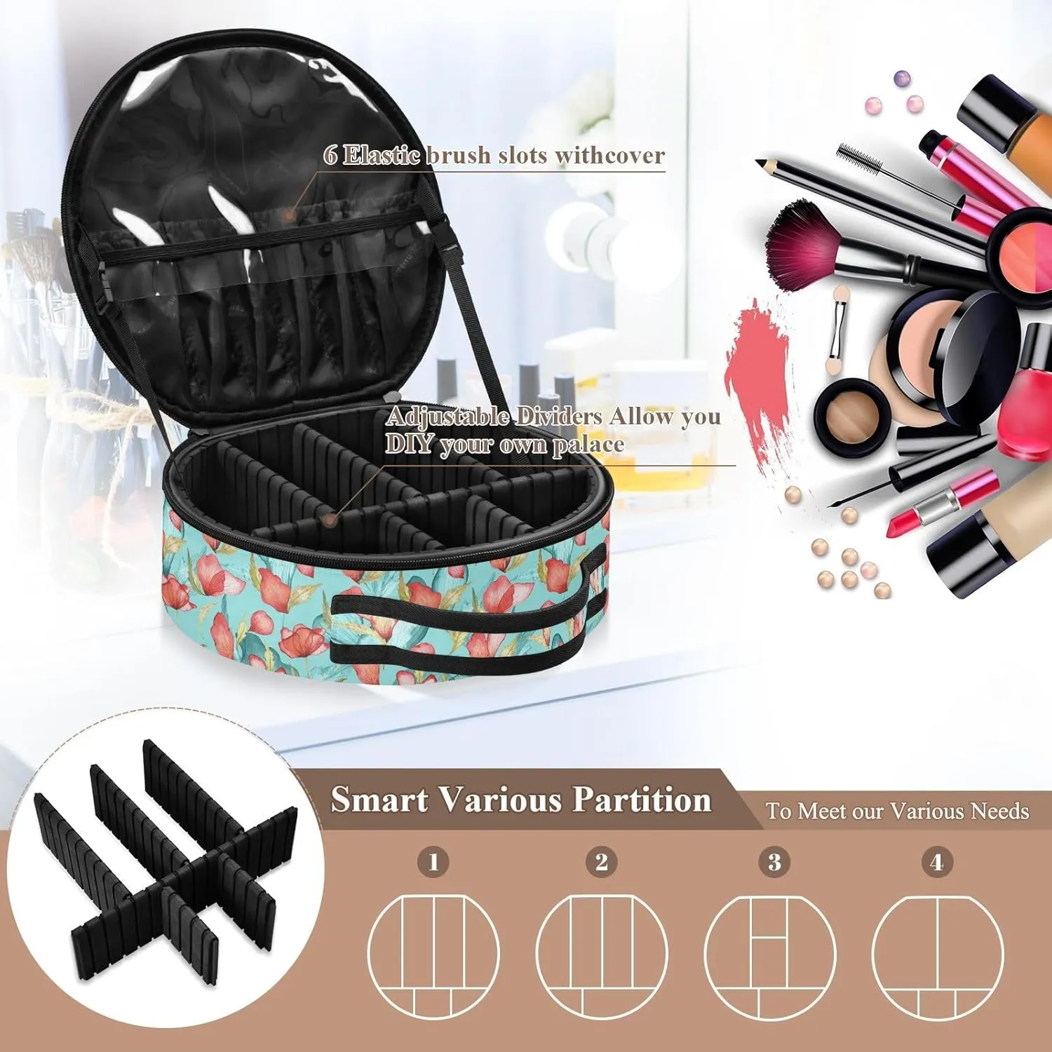 ALAZA Poppy Flower and Petals Floral Toiletry Bag Travel Makeup Case Organizer for Women