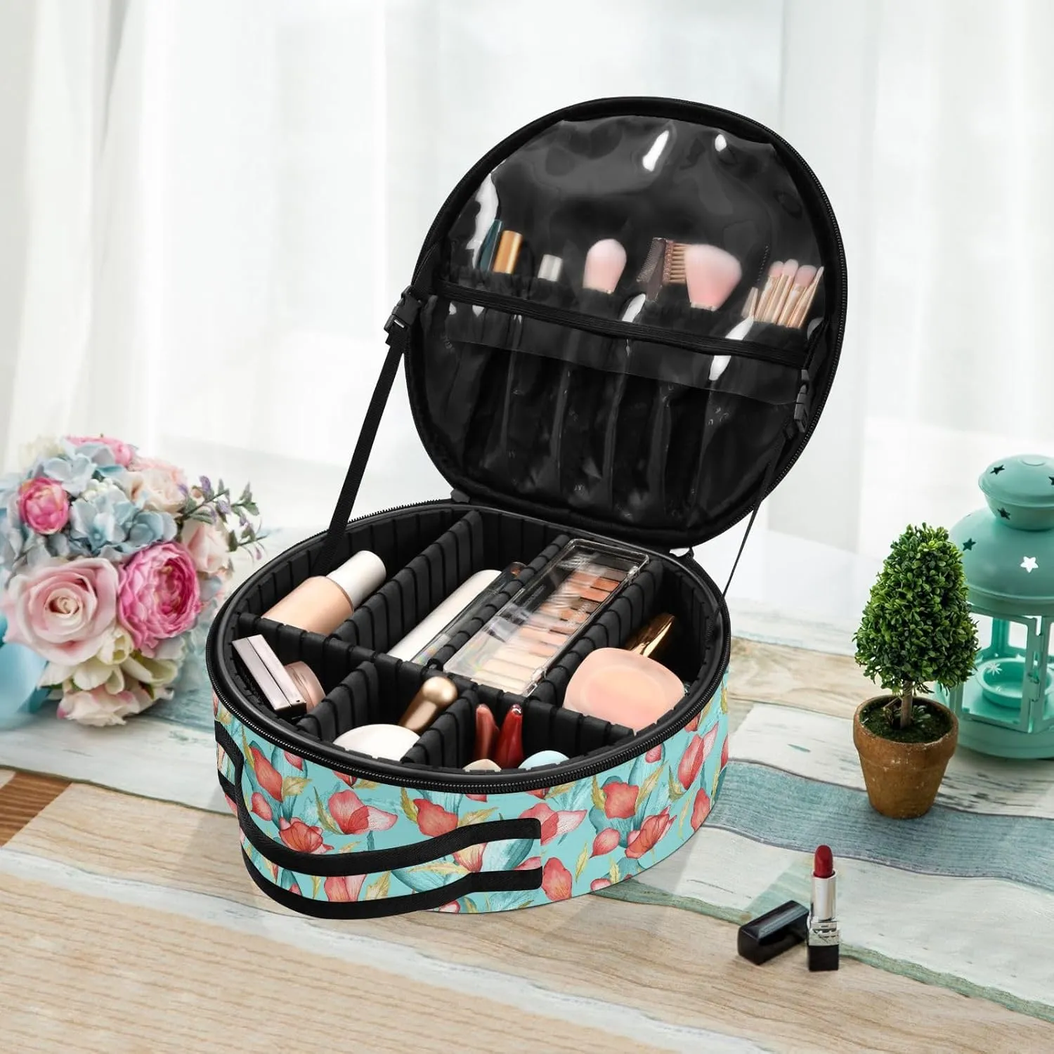 ALAZA Poppy Flower and Petals Floral Toiletry Bag Travel Makeup Case Organizer for Women