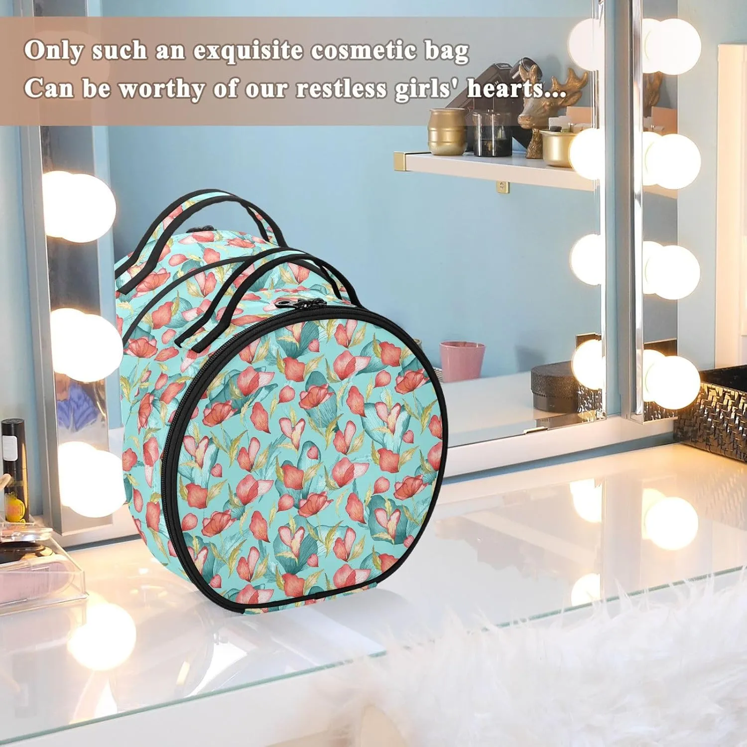 ALAZA Poppy Flower and Petals Floral Toiletry Bag Travel Makeup Case Organizer for Women