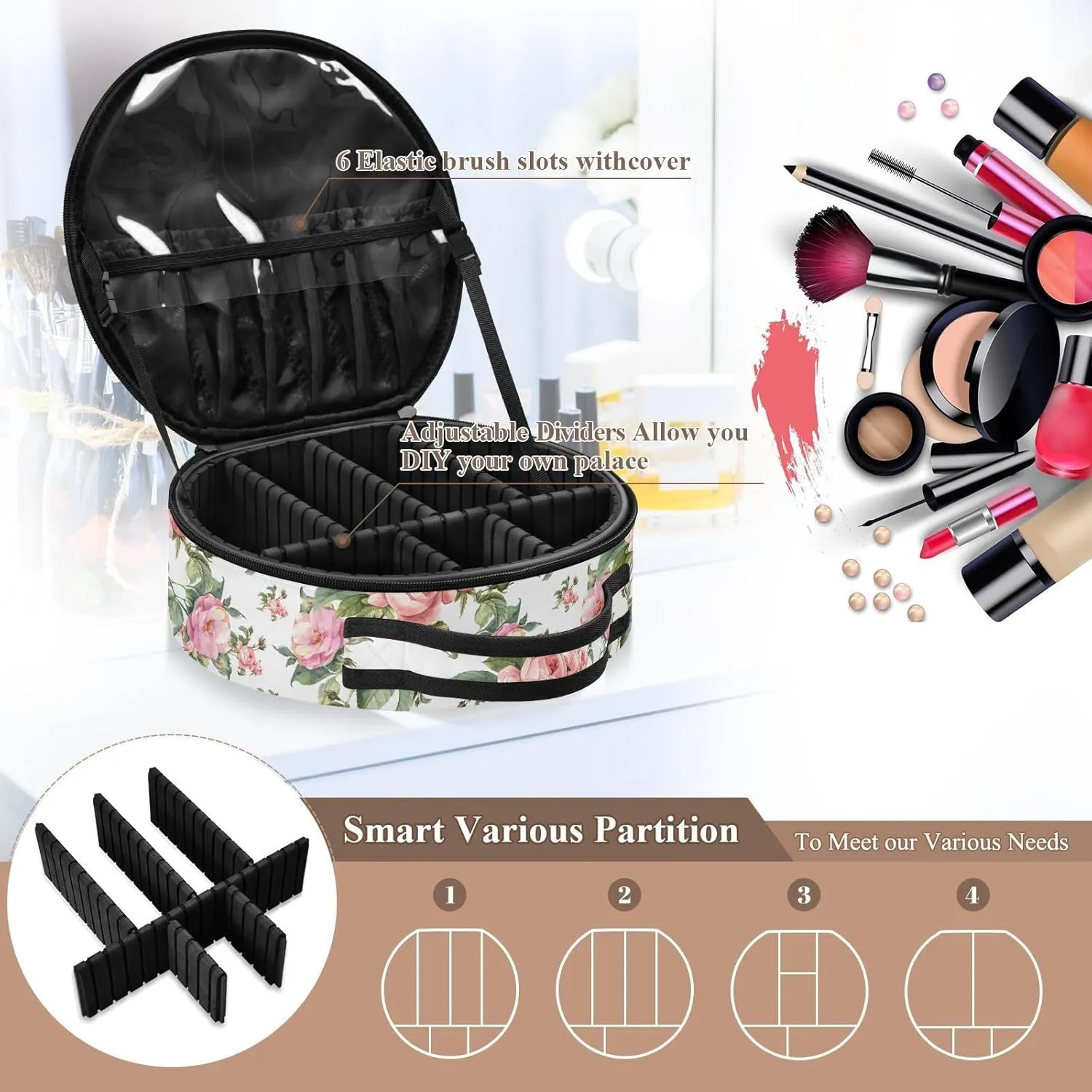 ALAZA Rose with Beautiful Petals on White Makeup Bag Travel Cosmetic Bag Large Toiletry Organizer
