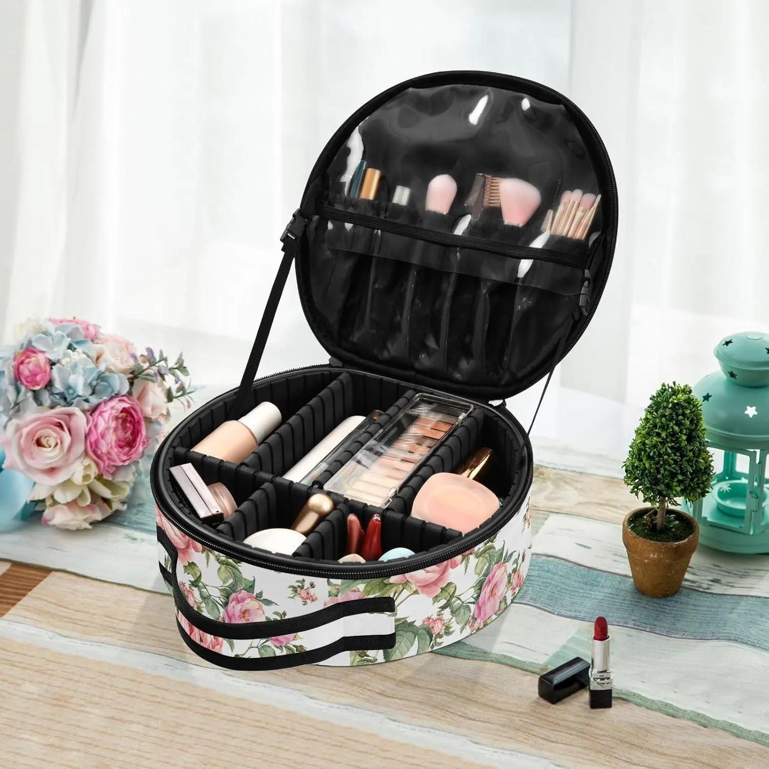ALAZA Rose with Beautiful Petals on White Makeup Bag Travel Cosmetic Bag Large Toiletry Organizer