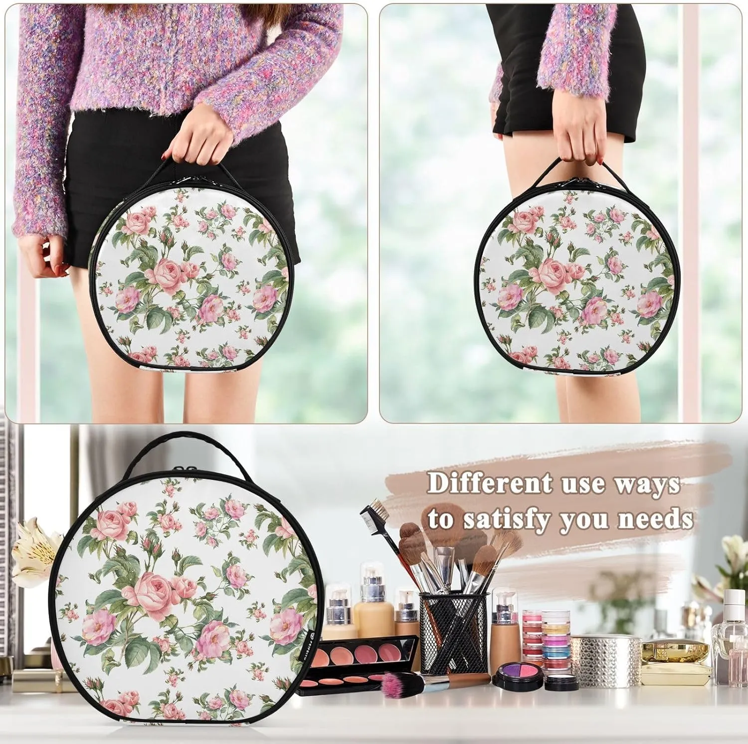 ALAZA Rose with Beautiful Petals on White Makeup Bag Travel Cosmetic Bag Large Toiletry Organizer