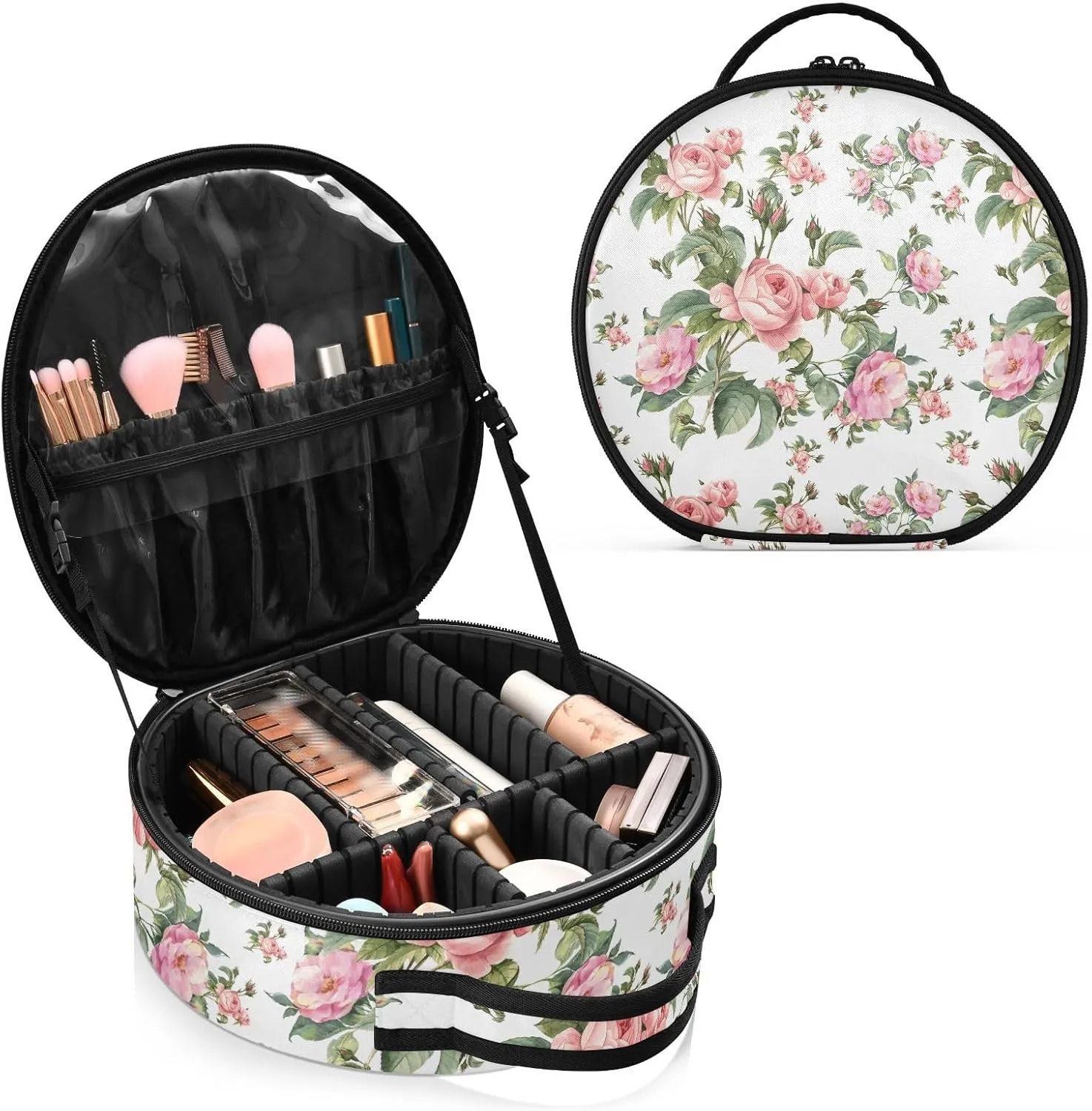 ALAZA Rose with Beautiful Petals on White Makeup Bag Travel Cosmetic Bag Large Toiletry Organizer