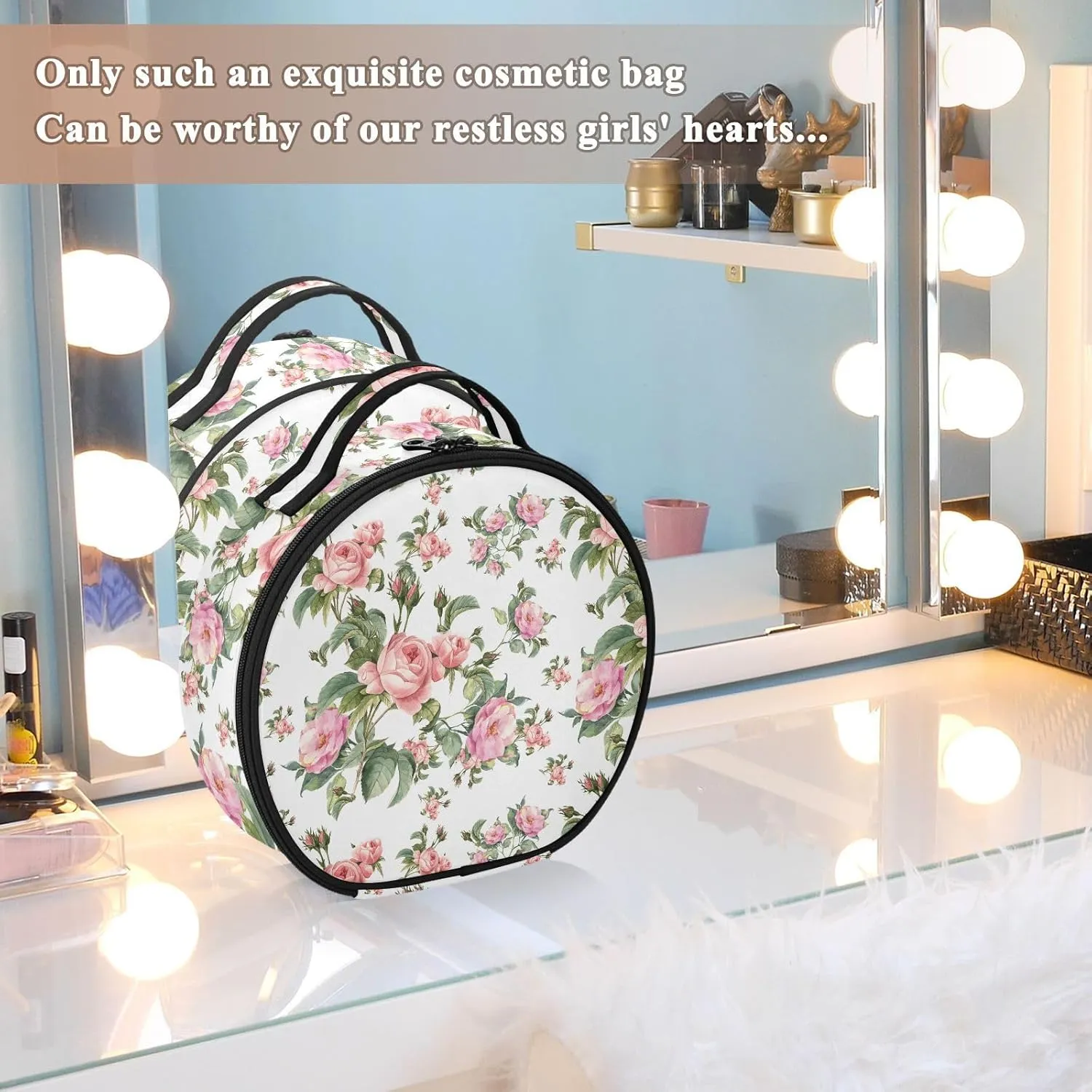 ALAZA Rose with Beautiful Petals on White Makeup Bag Travel Cosmetic Bag Large Toiletry Organizer