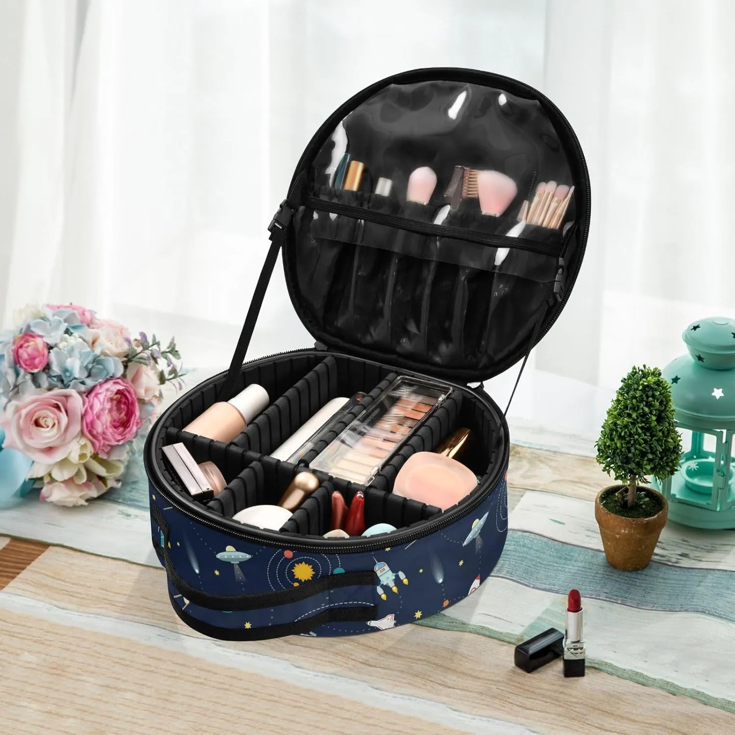 ALAZA Space Stars Planets Astronaut Travel Make Up Organizer Cosmetic Brush Bags Case