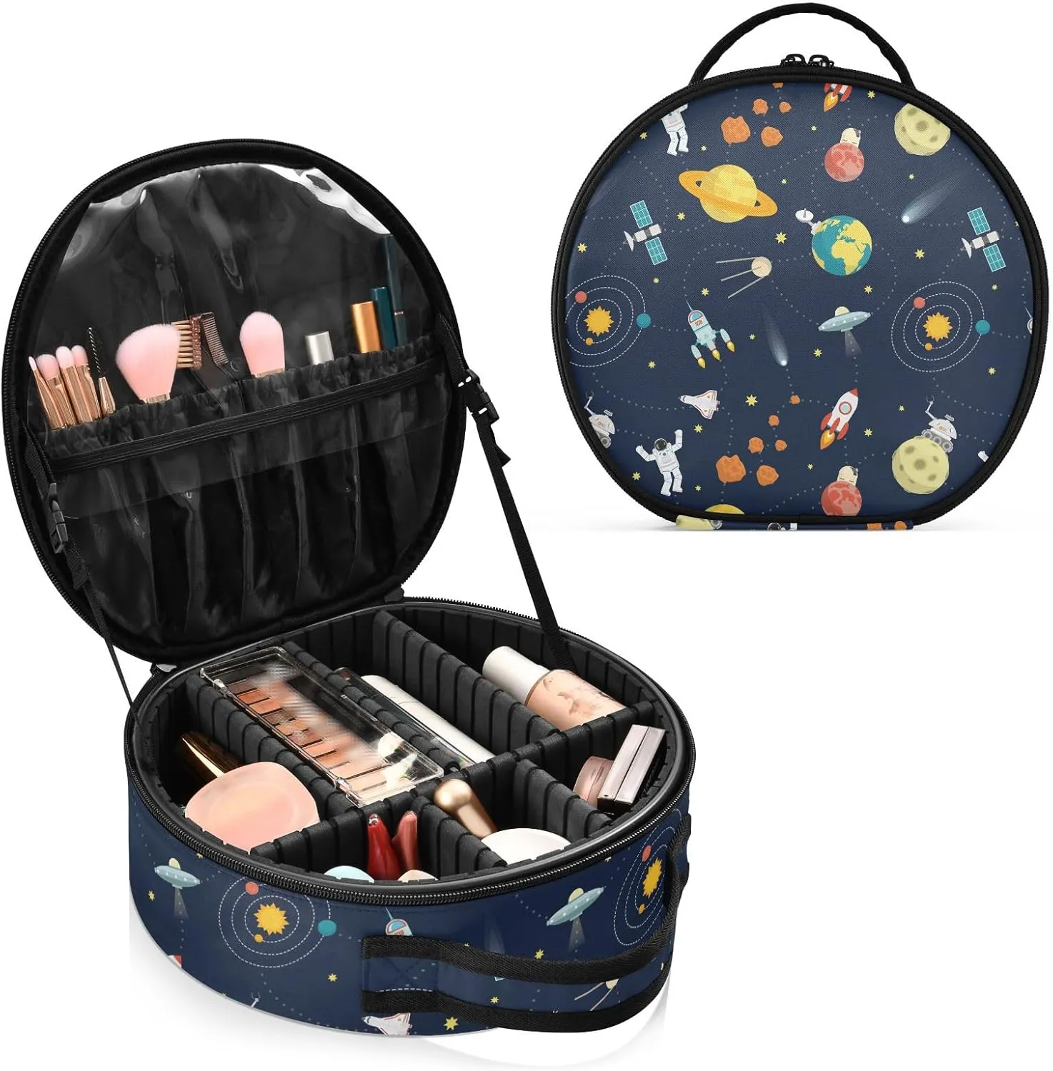 ALAZA Space Stars Planets Astronaut Travel Make Up Organizer Cosmetic Brush Bags Case