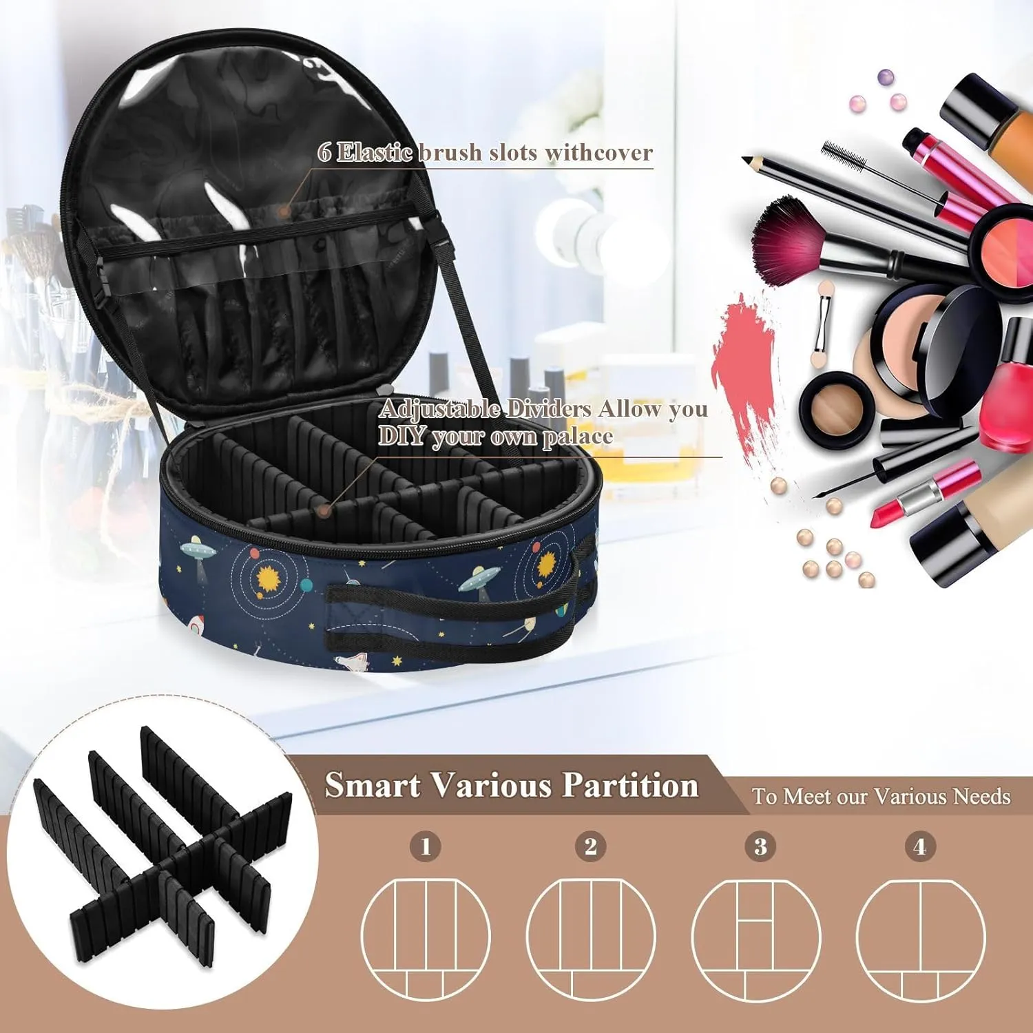 ALAZA Space Stars Planets Astronaut Travel Make Up Organizer Cosmetic Brush Bags Case
