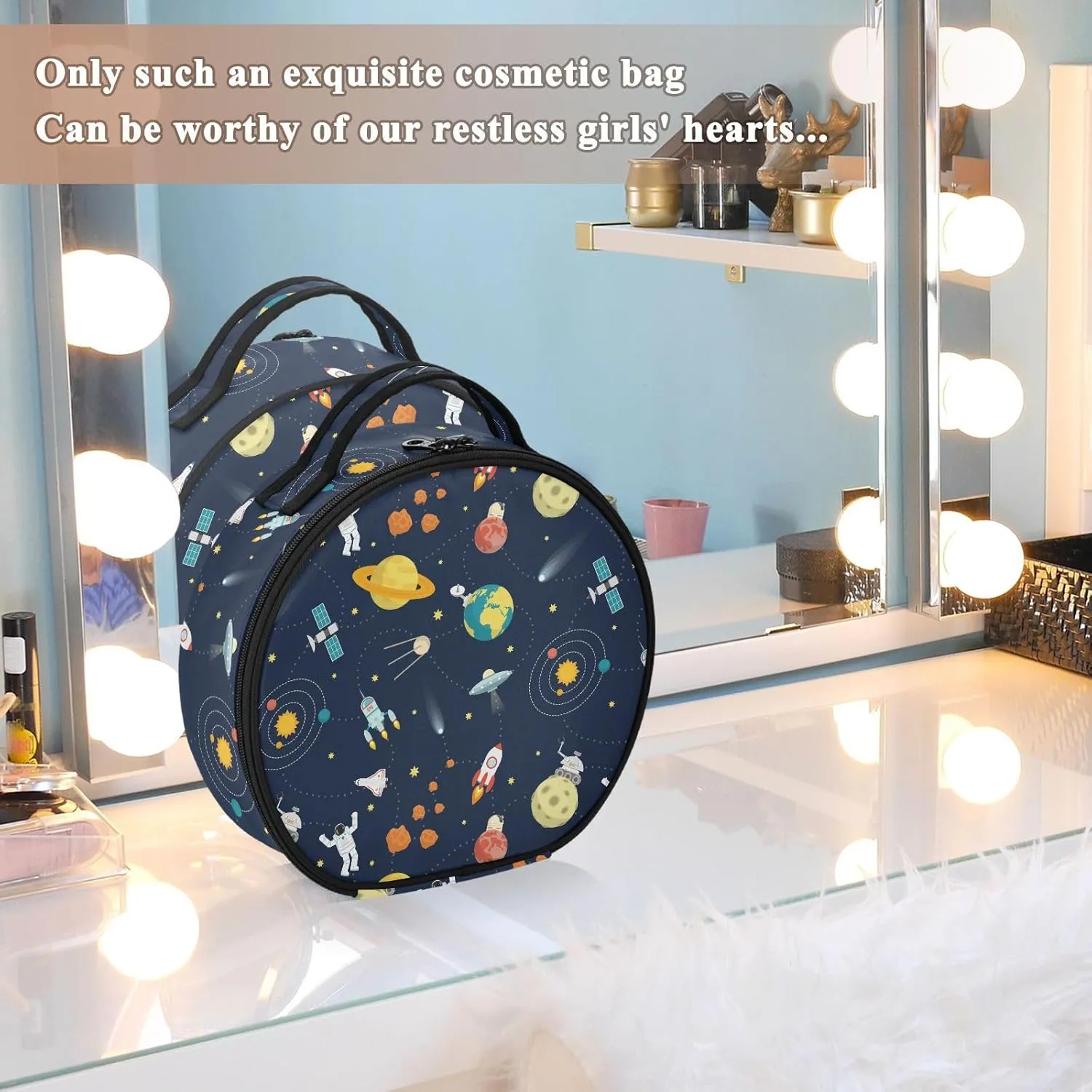 ALAZA Space Stars Planets Astronaut Travel Make Up Organizer Cosmetic Brush Bags Case