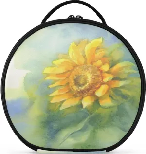 ALAZA Sunflower on Green Watercolor Travel Makeup Train Case Makeup Cosmetic Case with Adjustable Dividers