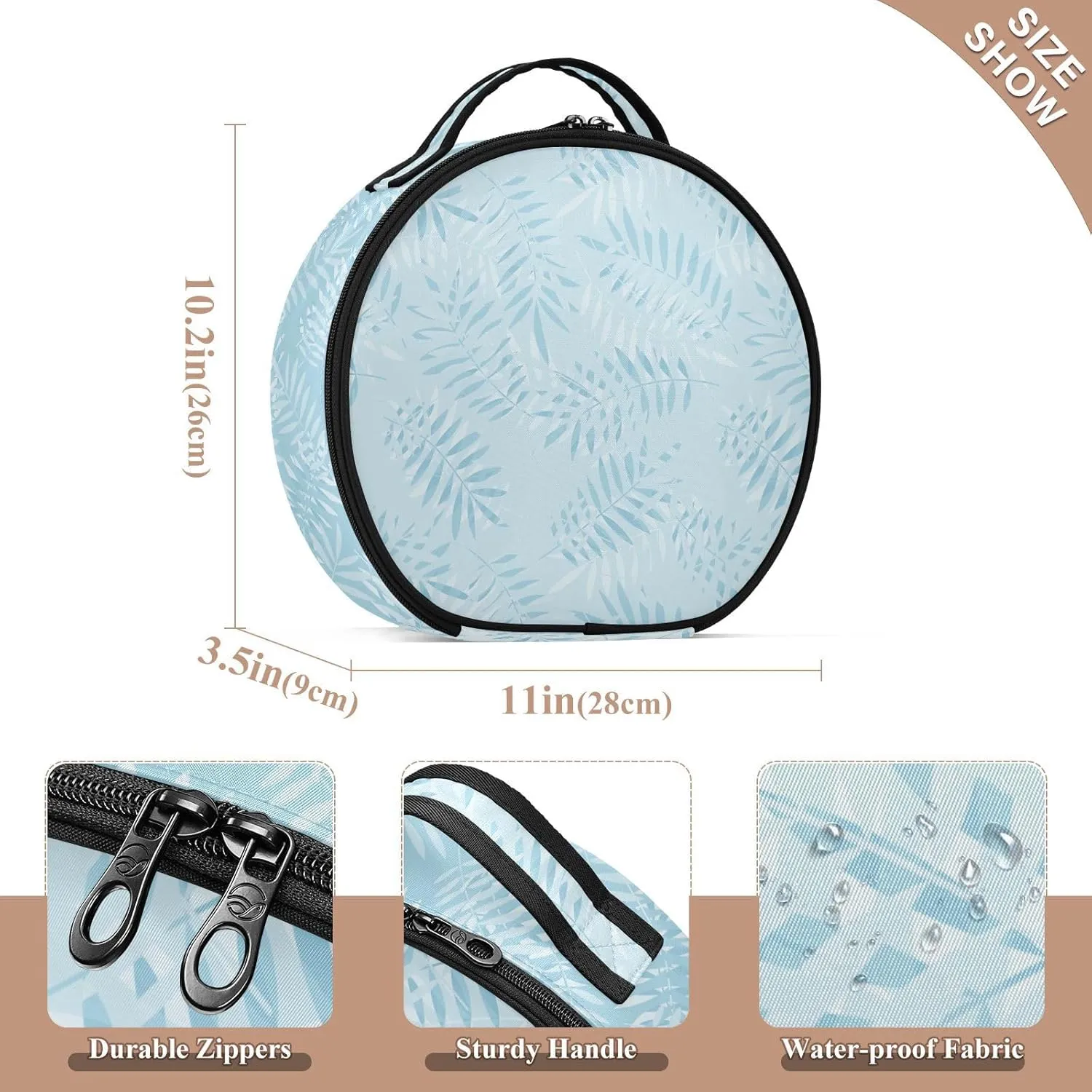 ALAZA Tropical Blue Palm Leaves Plant Summer Travel Make Up Organizer Cosmetic Brush Bags Case
