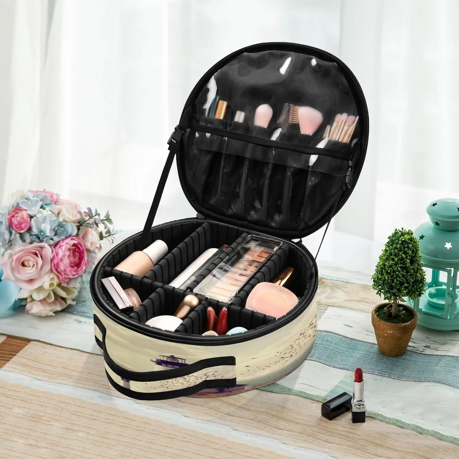 ALAZA Vintage Lighthouse Portable Cosmetic Bag Large Capacity Travel Makeup Case Organizer