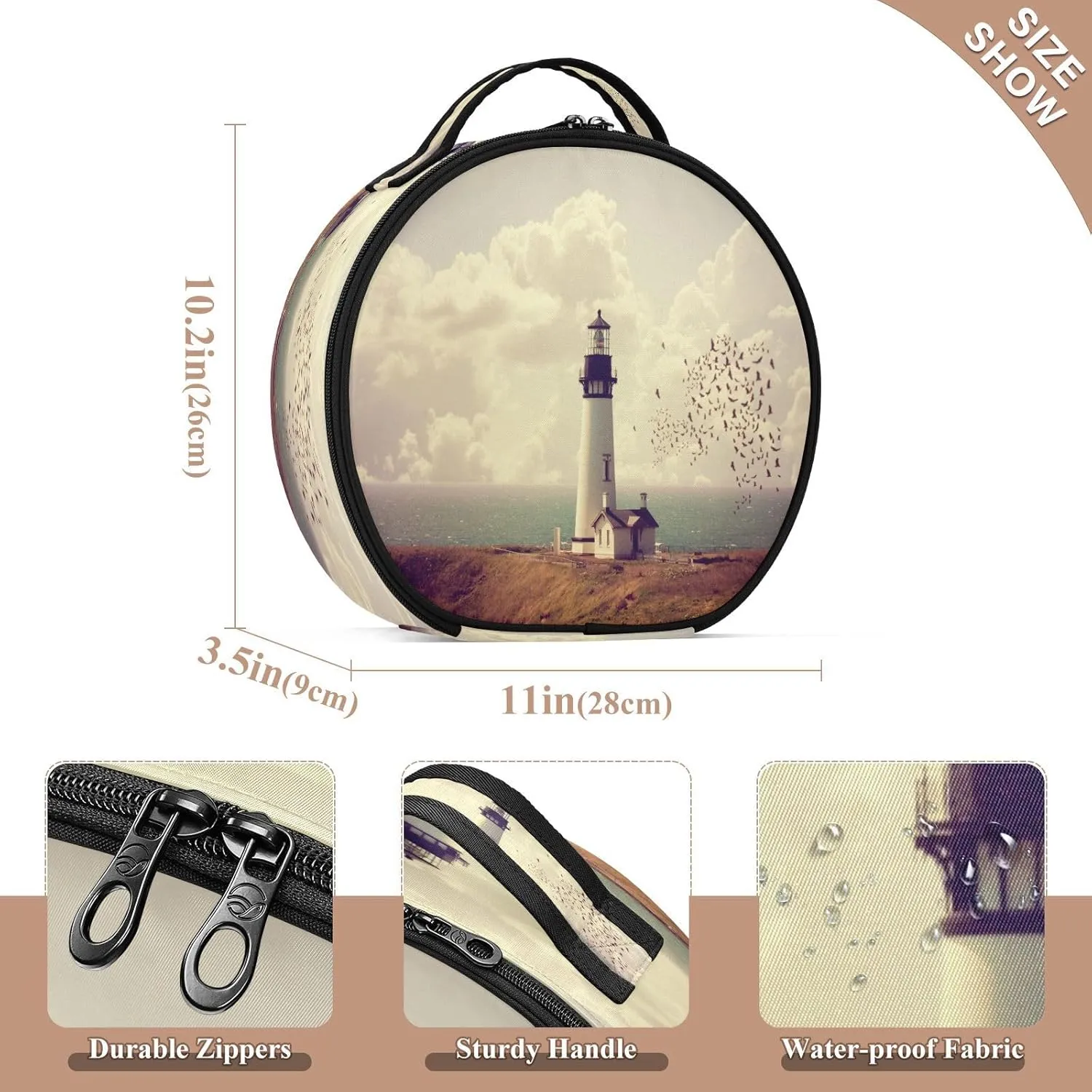 ALAZA Vintage Lighthouse Portable Cosmetic Bag Large Capacity Travel Makeup Case Organizer