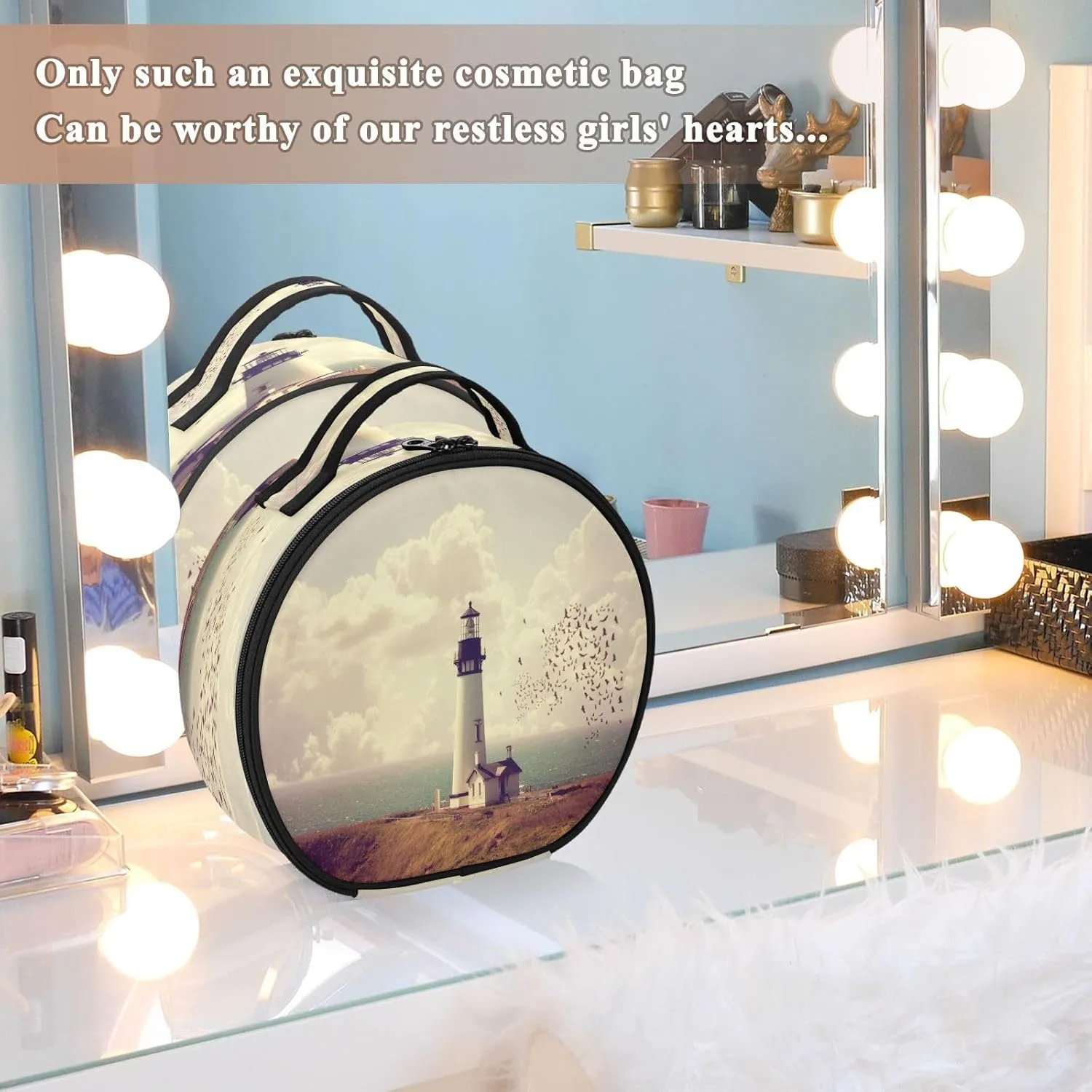 ALAZA Vintage Lighthouse Portable Cosmetic Bag Large Capacity Travel Makeup Case Organizer