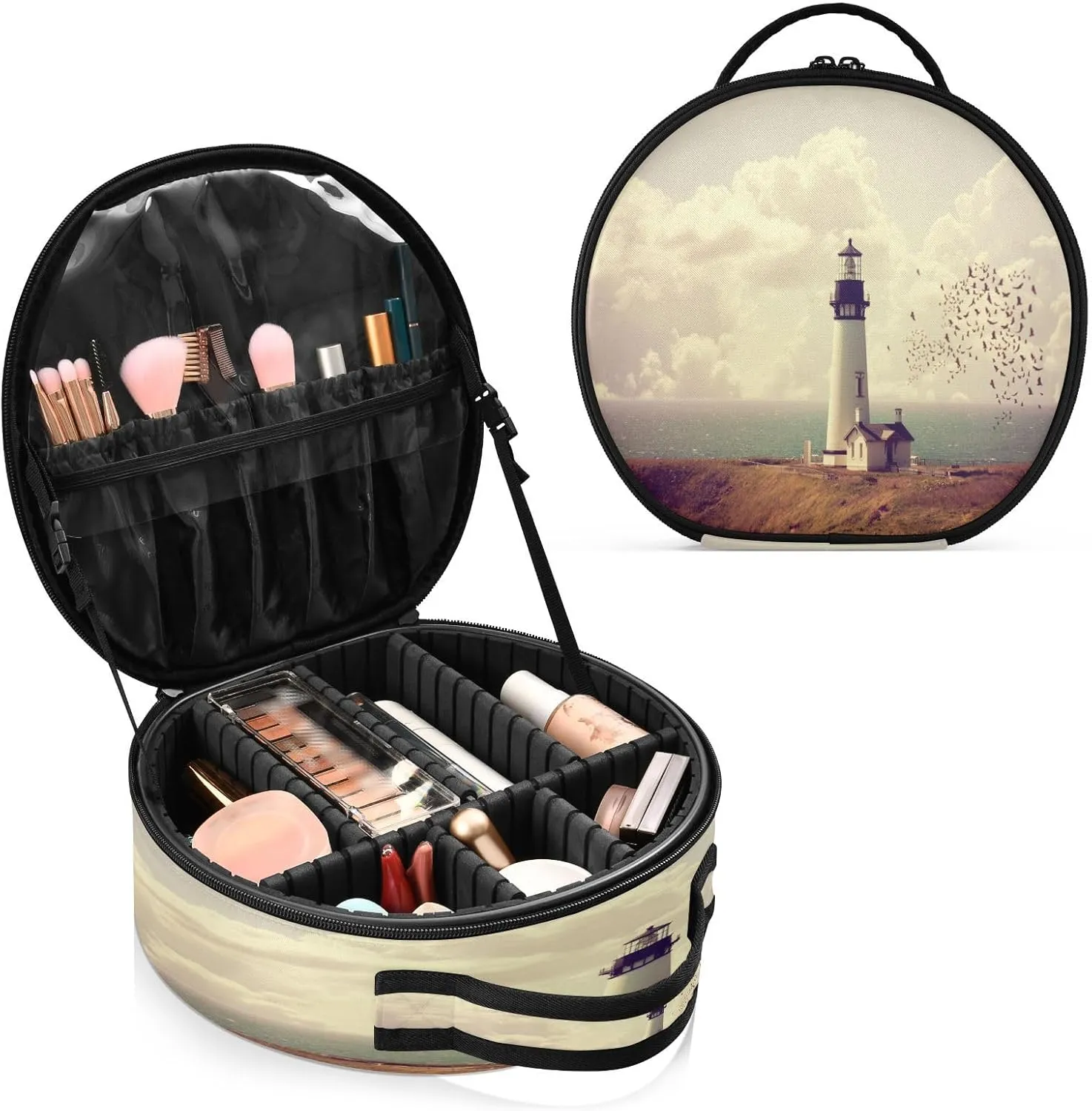 ALAZA Vintage Lighthouse Portable Cosmetic Bag Large Capacity Travel Makeup Case Organizer