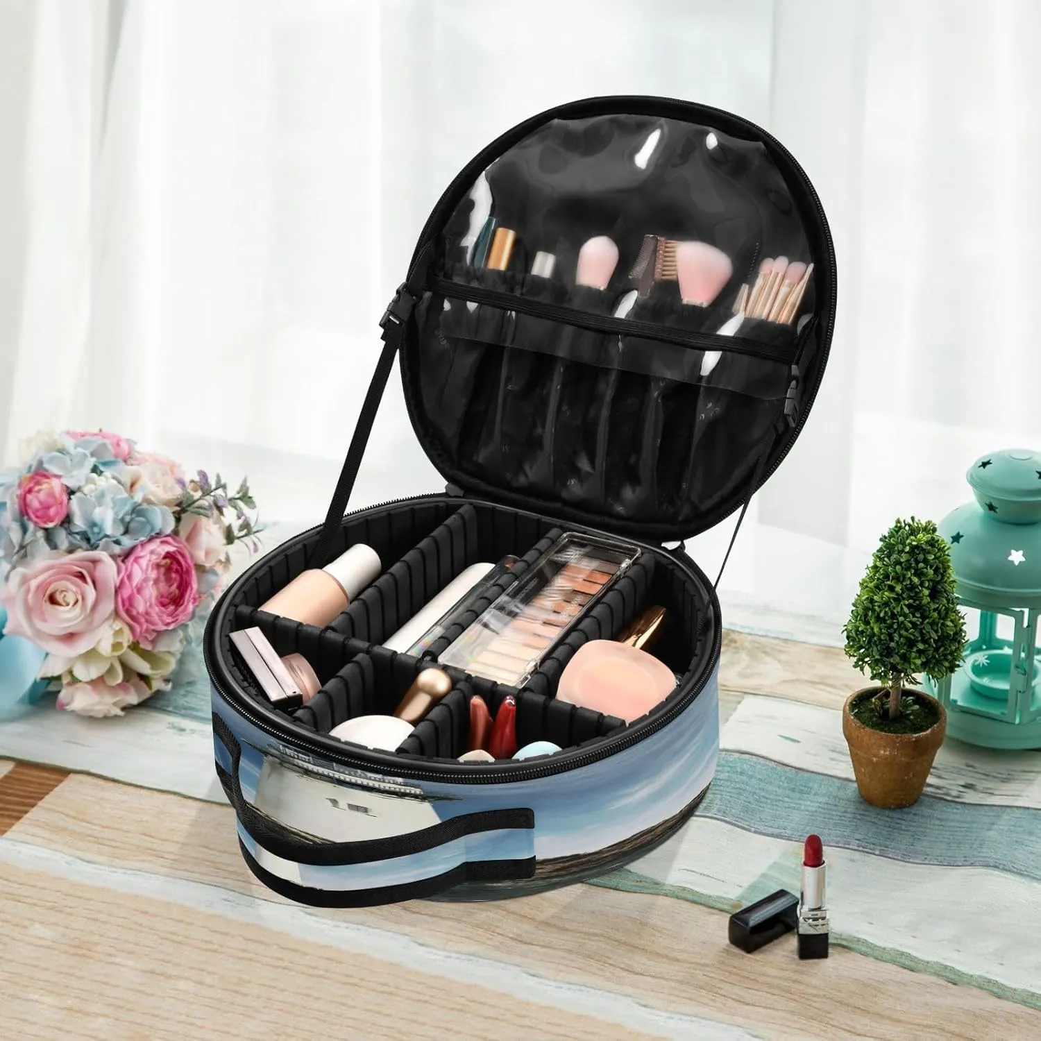 ALAZA Vintage Lighthouse Travel Makeup Train Case Makeup Cosmetic Case with Adjustable Dividers
