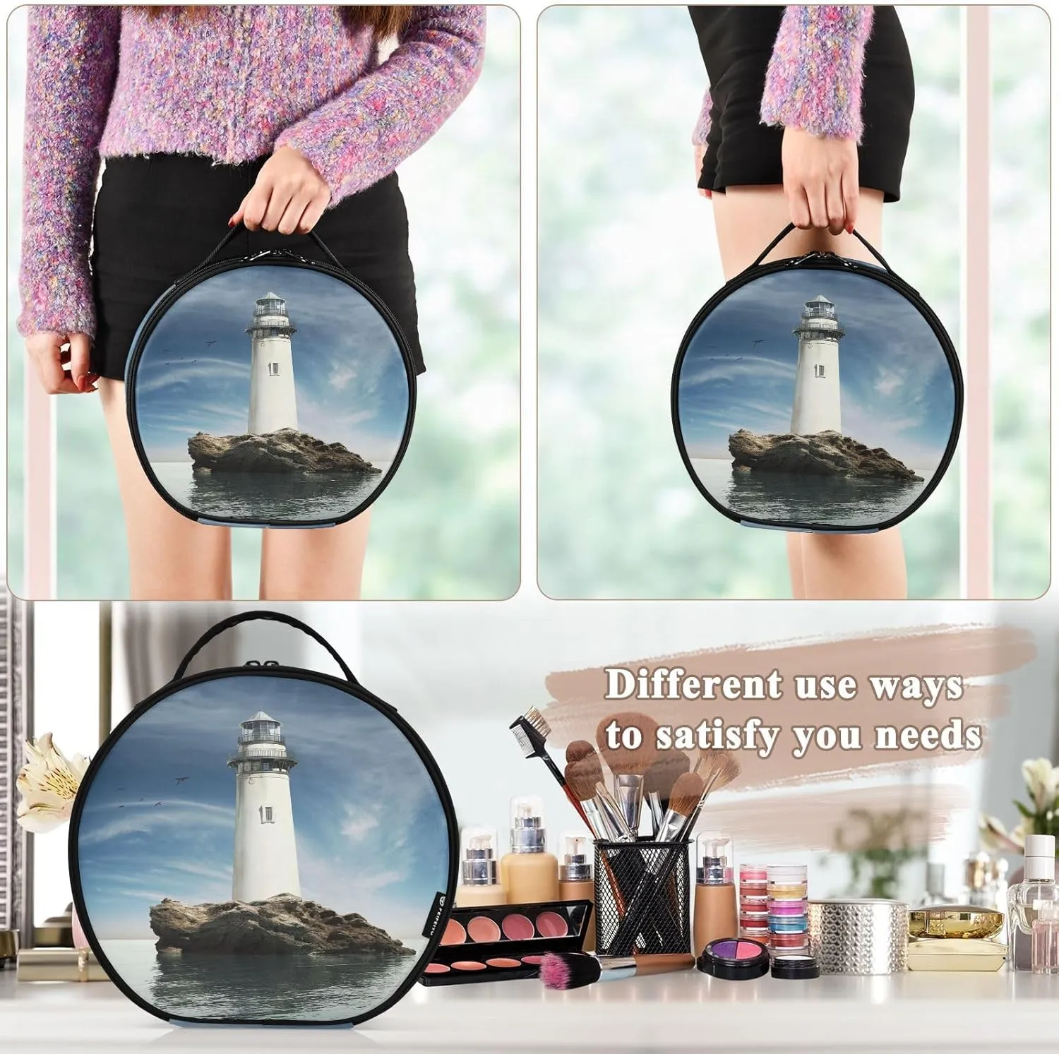 ALAZA Vintage Lighthouse Travel Makeup Train Case Makeup Cosmetic Case with Adjustable Dividers