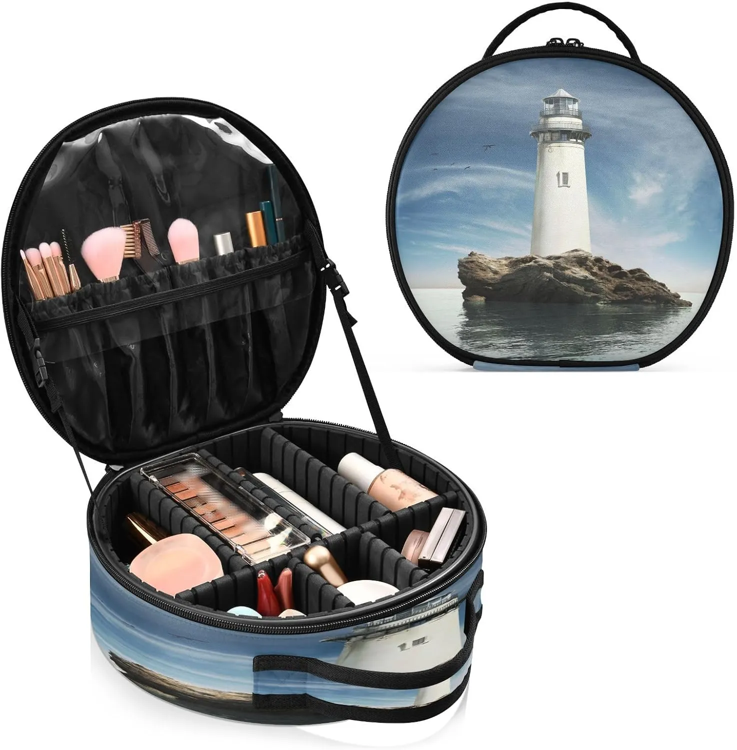 ALAZA Vintage Lighthouse Travel Makeup Train Case Makeup Cosmetic Case with Adjustable Dividers