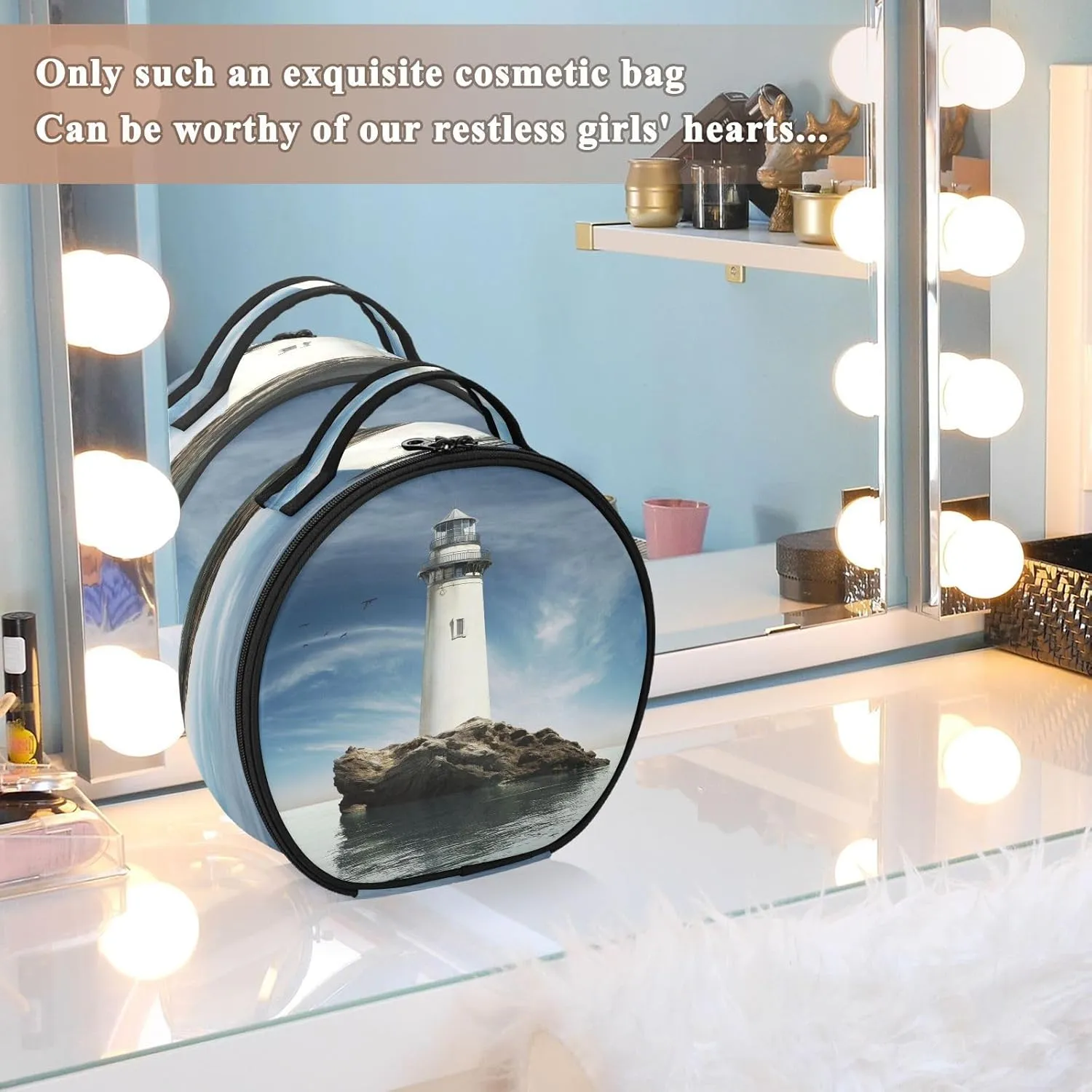 ALAZA Vintage Lighthouse Travel Makeup Train Case Makeup Cosmetic Case with Adjustable Dividers