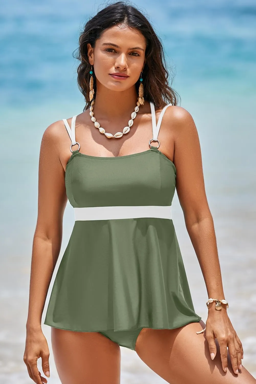 Aleumdr Tankini Swimsuits for Women Two Piece Tummy Control Bathing Suits Flowy Swim Tops with Bottoms