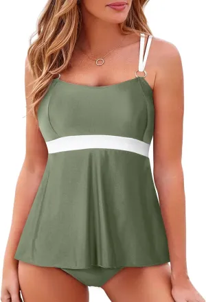 Aleumdr Tankini Swimsuits for Women Two Piece Tummy Control Bathing Suits Flowy Swim Tops with Bottoms