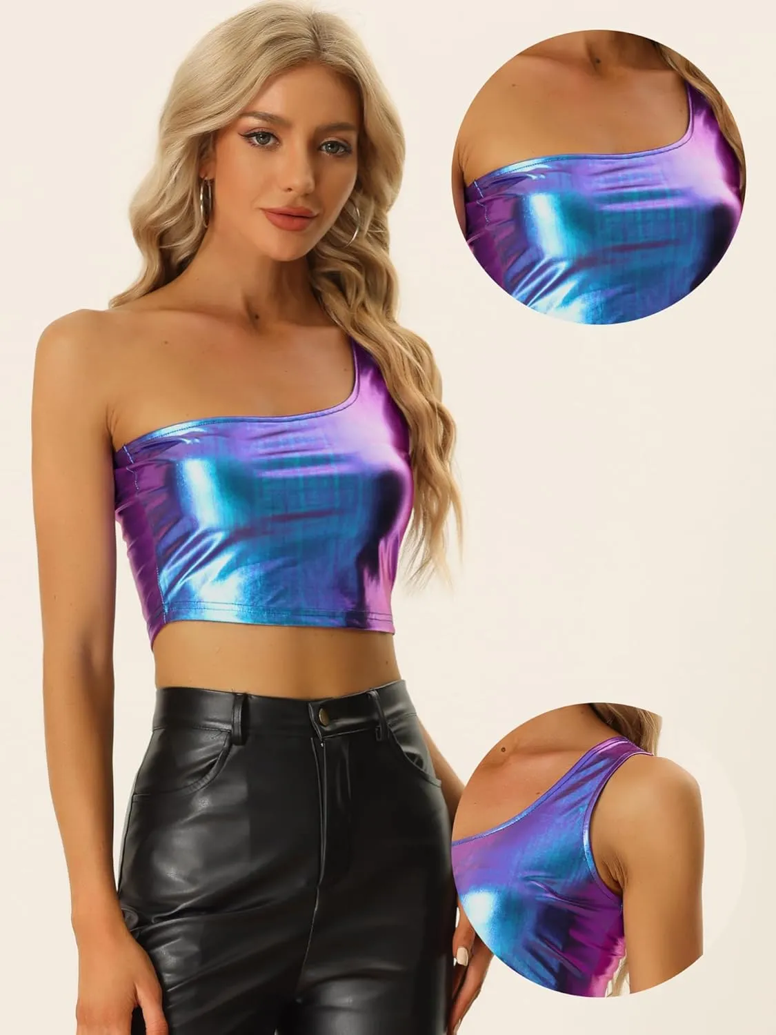 Allegra K womens Holographic Tops