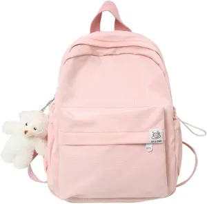 ALTALIVA Aesthetic Backpack Mini Canvas Korean Backpack with Kawaii Accessories, Laptop Lightweight Travel Backpack for Women (Pink)