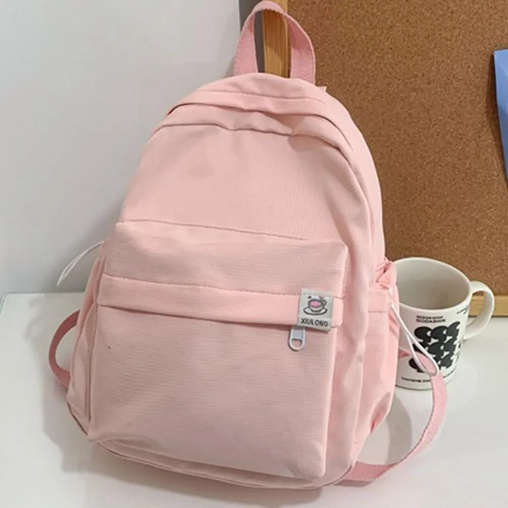 ALTALIVA Aesthetic Backpack Mini Canvas Korean Backpack with Kawaii Accessories, Laptop Lightweight Travel Backpack for Women (Pink)