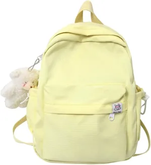 ALTALIVA Aesthetic Backpack Mini Canvas Korean Backpack with Kawaii Accessories, Laptop Lightweight Travel Backpack for Women (Yellow)