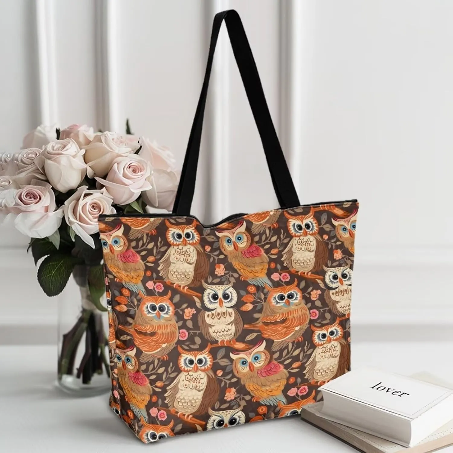 American Flag Eco-Friendly Paper Tote Bag, Ethnic Tribal Reusable Handbag Adorable Dog Animal Tote Bag for Women