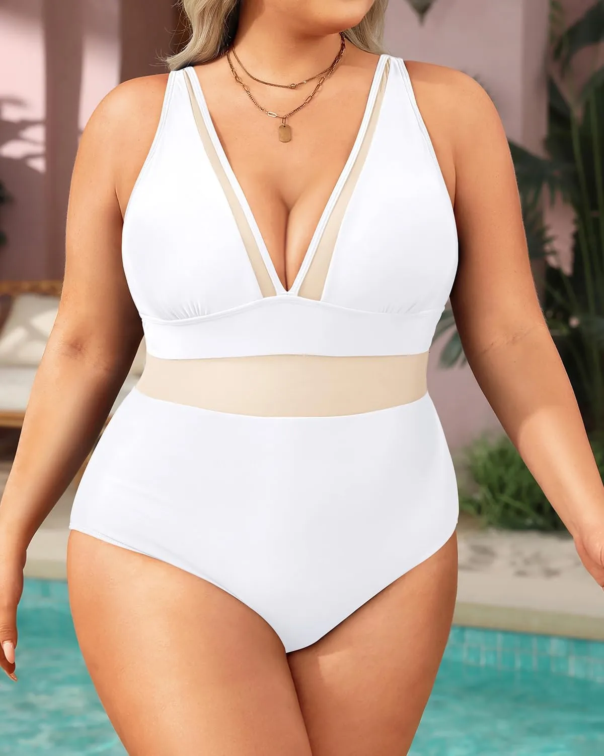 Aqua Eve Women Plus Size One Piece Swimsuit Tummy Control Bathing Suit Mesh Swimwear
