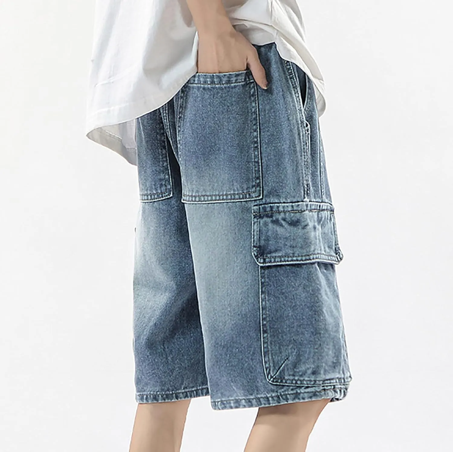 Baggy Jean Shorts for Men Casual Loose Fit Hip Hop Wide Leg Denim Shorts 2025 Trendy Streetwear
