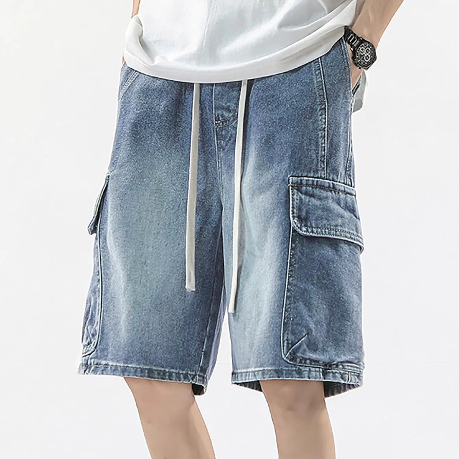 Baggy Jean Shorts for Men Casual Loose Fit Hip Hop Wide Leg Denim Shorts 2025 Trendy Streetwear