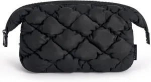 BAGSMART Quilted Travel Makeup Bag, Puffy Toiletry Organizer with Wide Opening, Cosmetic Storage for Women's Accessories, Black