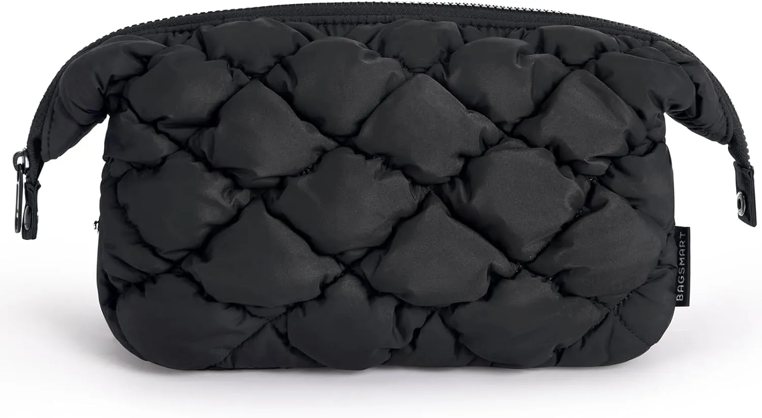 BAGSMART Quilted Travel Makeup Bag, Puffy Toiletry Organizer with Wide Opening, Cosmetic Storage for Women's Accessories, Black
