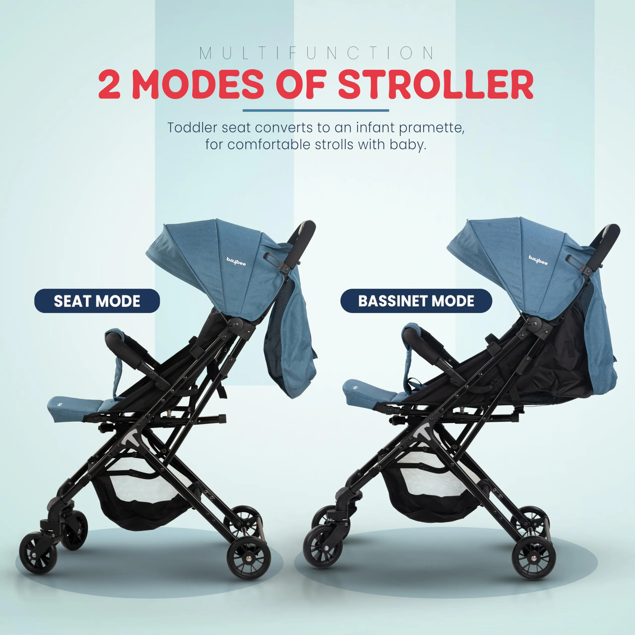 Baybee Infant Baby Pram Stroller for Newborn Babies with Metal Frame, 3-Position Adjustable Seat & Canopy, Bassinet, Parent Handle Bar