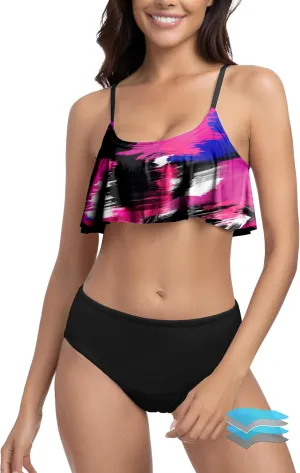 Beautikini Period Swimwear for Teen Menstrual Leakproof Ruffle Bikini Set Period Bikini Swimsuits Bathing Suit for Teen Girl