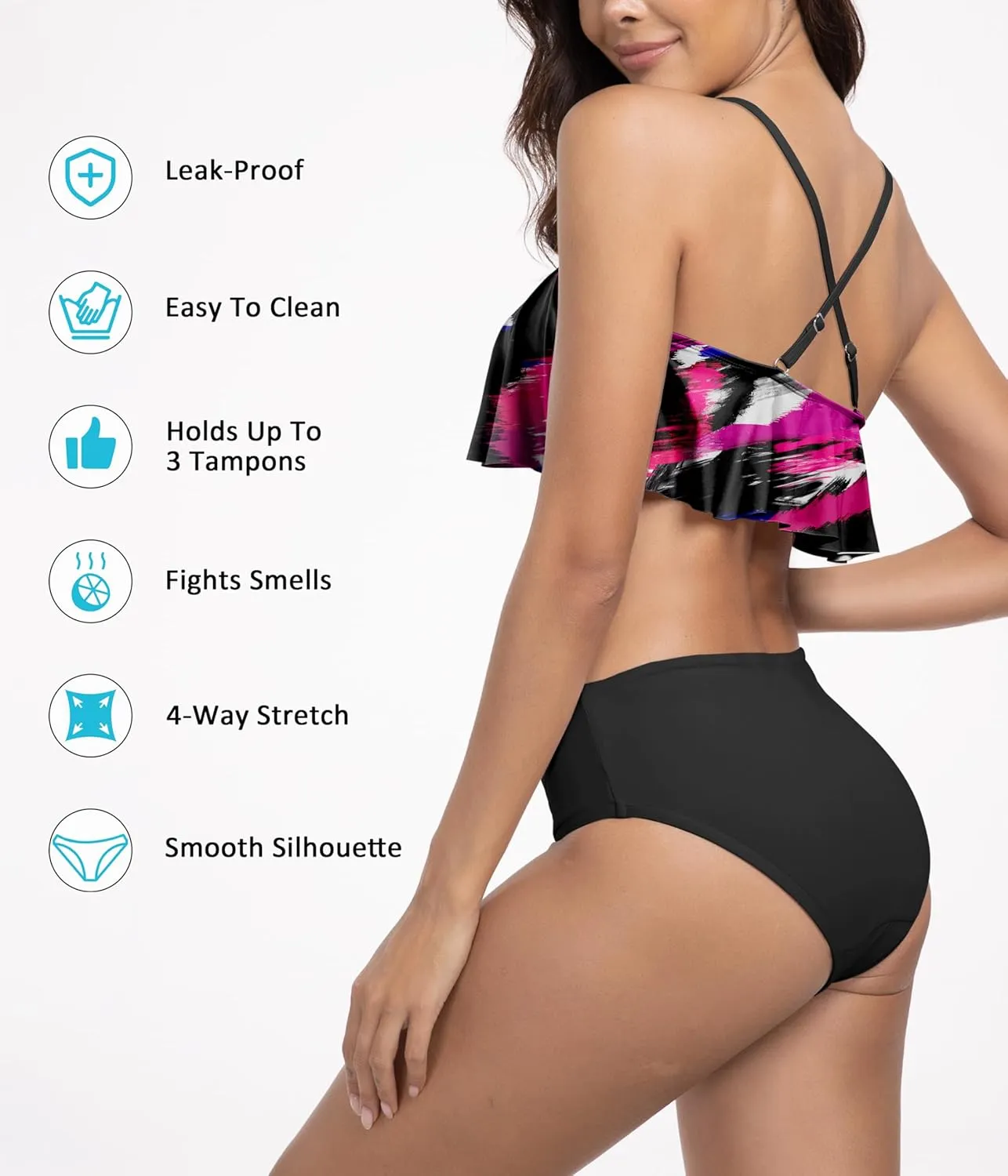 Beautikini Period Swimwear for Teen Menstrual Leakproof Ruffle Bikini Set Period Bikini Swimsuits Bathing Suit for Teen Girl