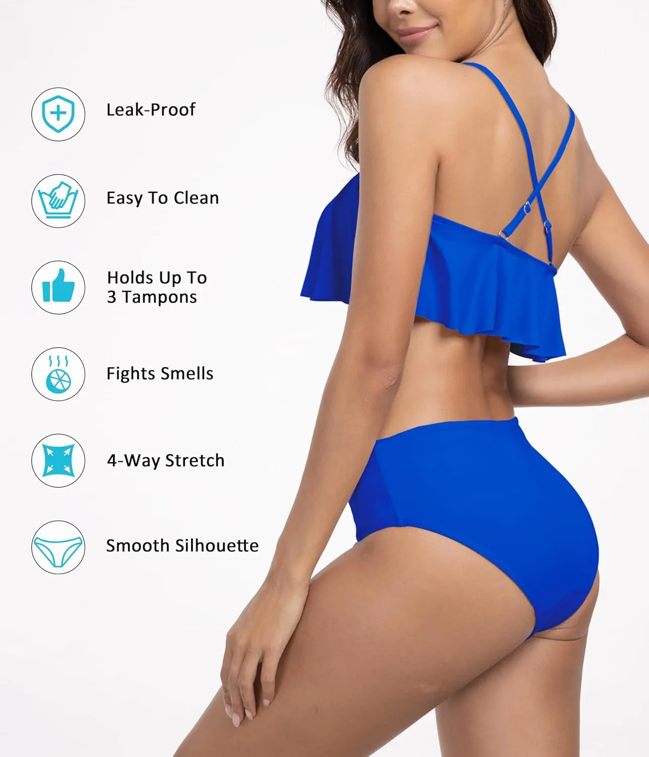Beautikini Period Swimwear for Teen Menstrual Leakproof Ruffle Bikini Set Period Bikini Swimsuits Bathing Suit for Teen Girl