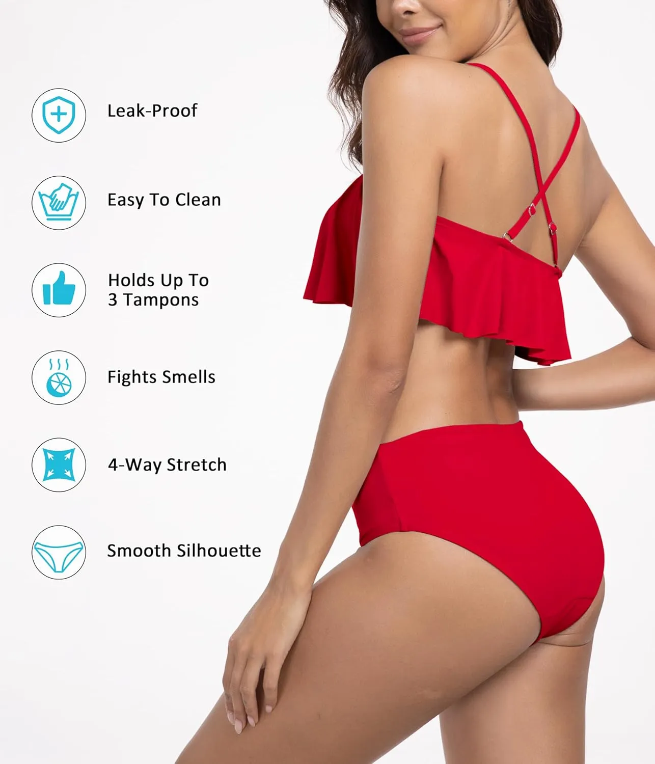 Beautikini Period Swimwear for Teen Menstrual Leakproof Ruffle Bikini Set Period Bikini Swimsuits Bathing Suit for Teen Girl