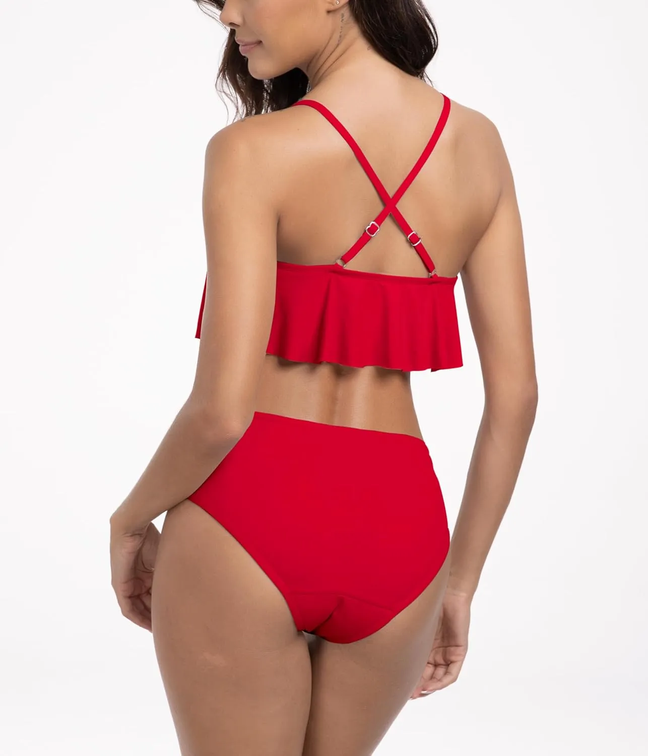 Beautikini Period Swimwear for Teen Menstrual Leakproof Ruffle Bikini Set Period Bikini Swimsuits Bathing Suit for Teen Girl