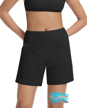 Beautikini Period Swimwear Menstrual Leakproof Swim Bottom 3" High Waisted Bathing Suit Shorts with Pocket for Girl Teens