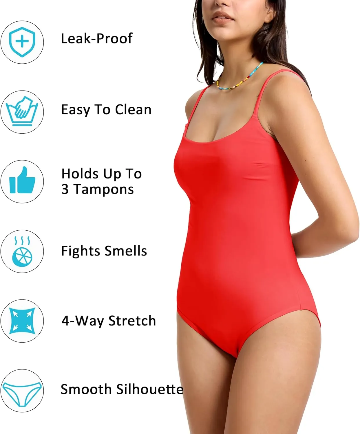 Beautikini Period Swimwear One Piece Leakproof Swimsuit Menstrual Tummy Control Bathing Suit for Teens Girls and Women