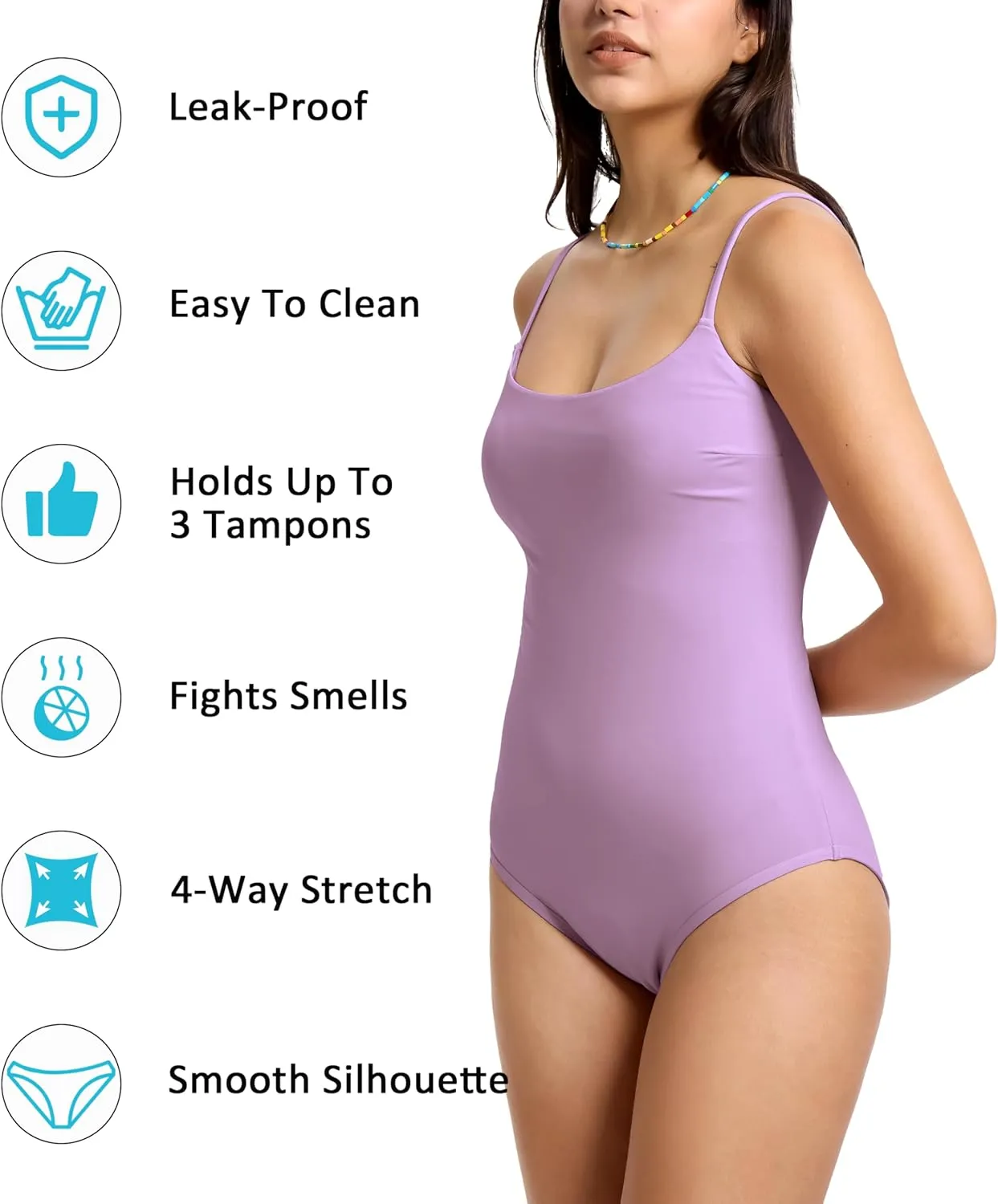 Beautikini Period Swimwear One Piece Leakproof Swimsuit Menstrual Tummy Control Bathing Suit for Teens Girls and Women