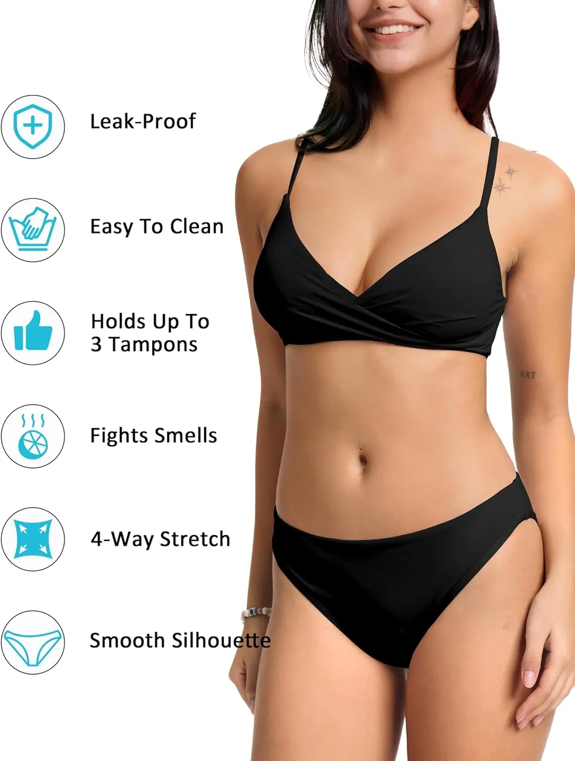 Beautikini Period Swimwear Twist V Neck Bikini Sets Two Piece Menstrual Leakproof Swimsuits Bathing Suit for Teen Girls