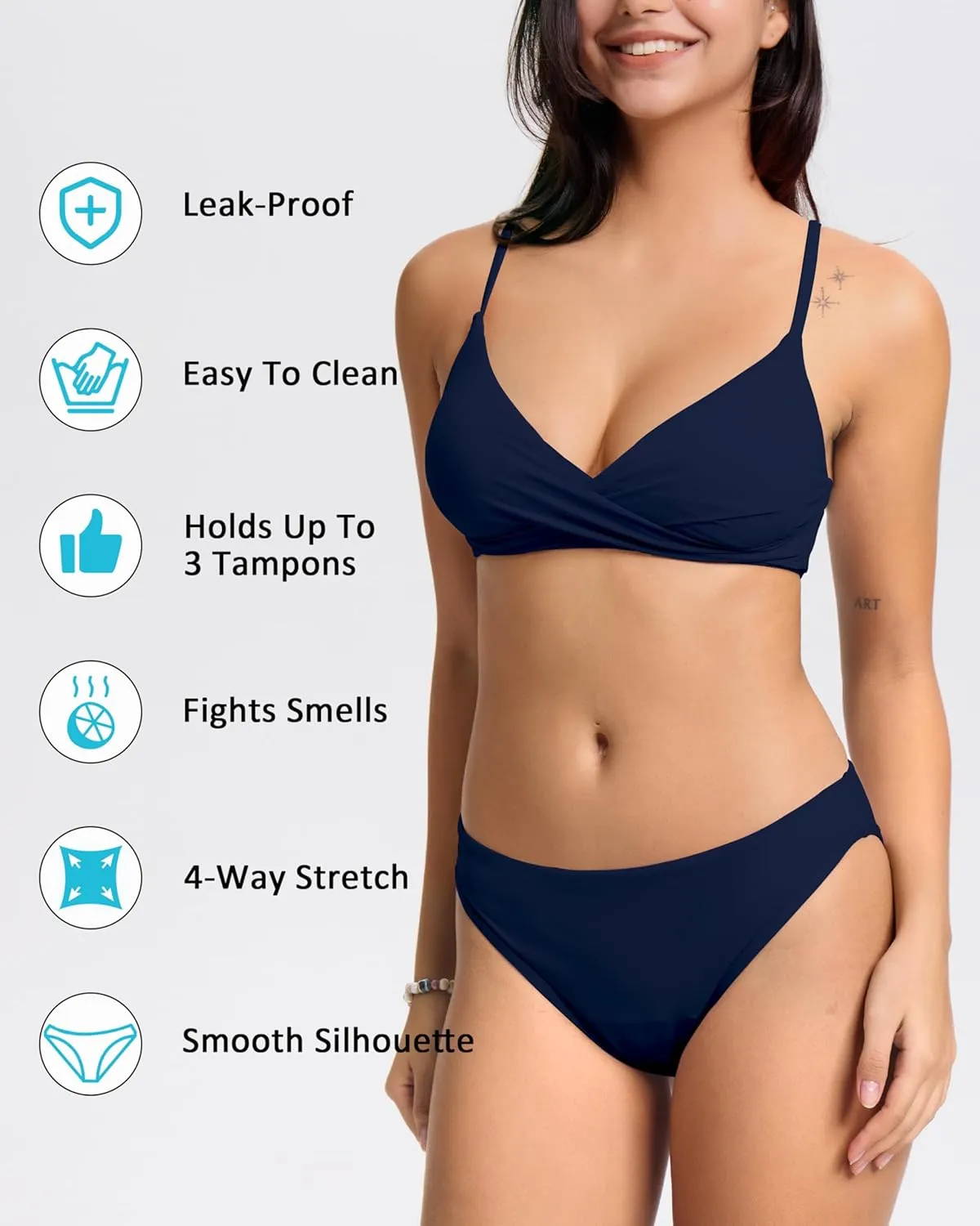 Beautikini Period Swimwear Twist V Neck Bikini Sets Two Piece Menstrual Leakproof Swimsuits Bathing Suit for Teen Girls