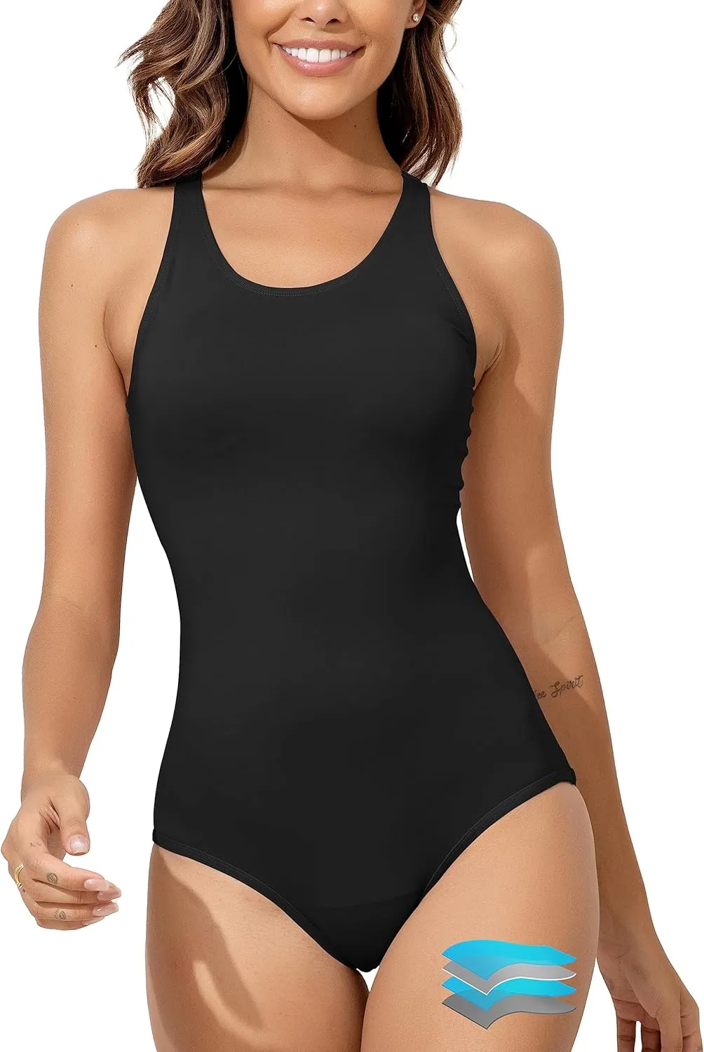 Beautikini Period Swimwear Women's One Piece Leak Proof Menstrual Bathing Suit Racerback Training Swimsuit for Teens Girls