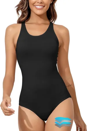 Beautikini Period Swimwear Women's One Piece Leak Proof Menstrual Bathing Suit Racerback Training Swimsuit for Teens Girls