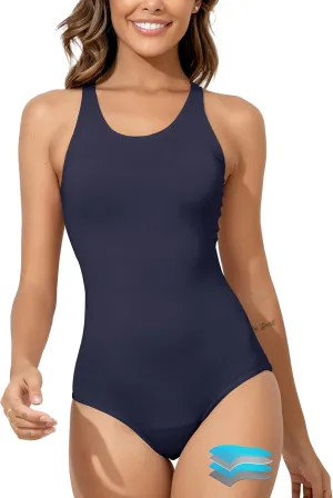 Beautikini Period Swimwear Women's One Piece Leak Proof Menstrual Bathing Suit Racerback Training Swimsuit for Teens Girls