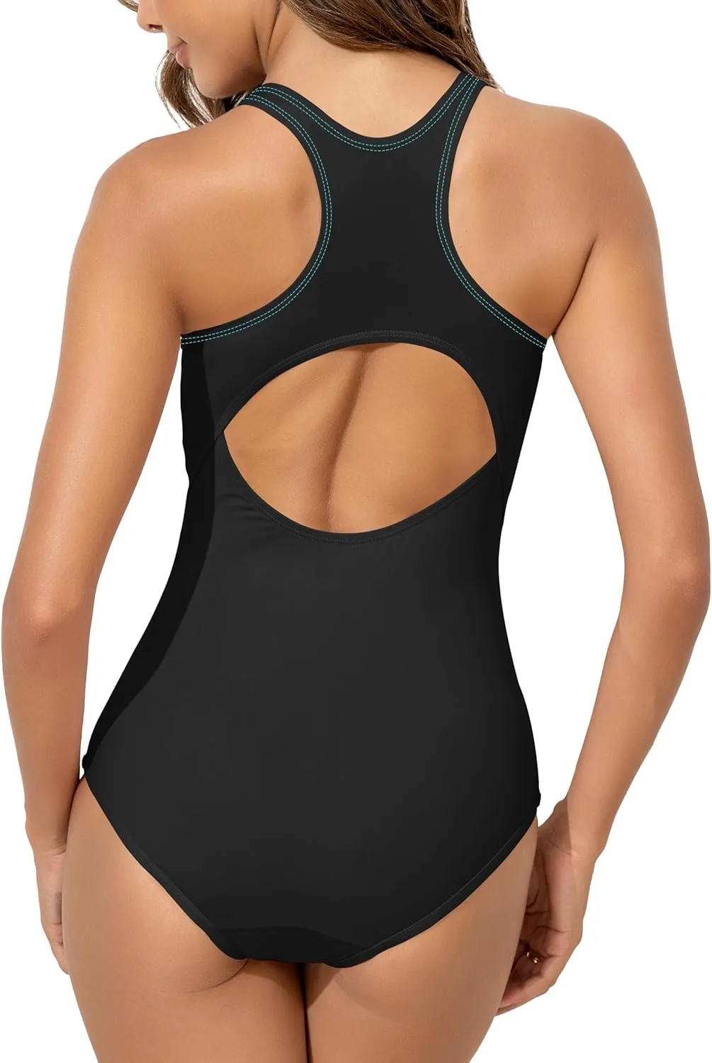 Beautikini Period Swimwear Women's One Piece Leak Proof Menstrual Bathing Suit Racerback Training Swimsuit for Teens Girls