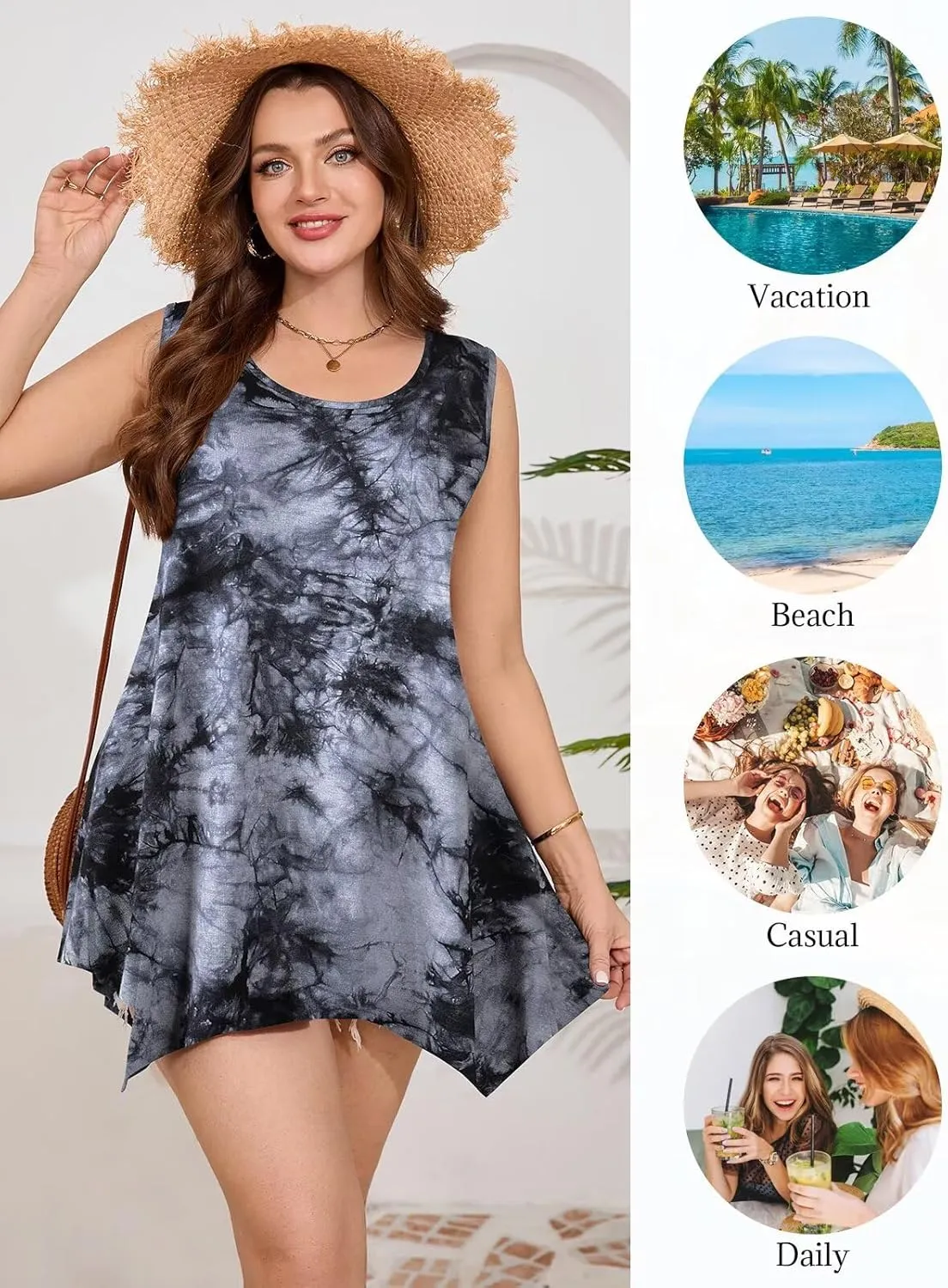 BELAROI Womens Plus Size Tank Tops Summer Sleeveless Scoop Neck Tunic Shirts Casual Loose T-Shirts Blouse